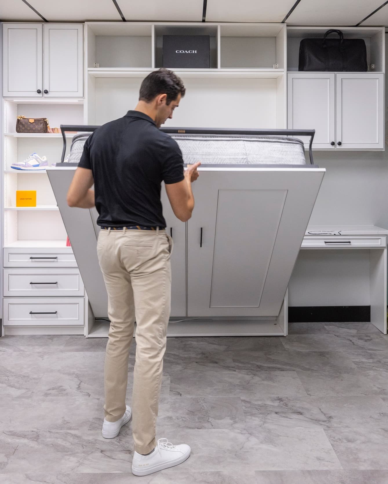 Custom murphy bed with built-in storage